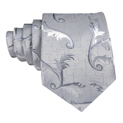 Gray White Floral Silk Tie, Pocket Square and Cufflinks Set tie sets    - Sophisticated Gentlemen