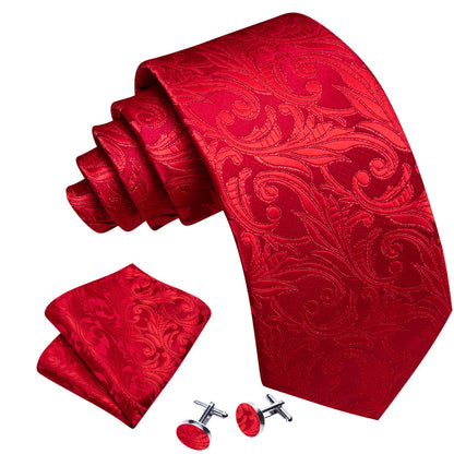 Red Strong Floral Silk Tie, Pocket Square and Cufflinks Set tie sets    - Sophisticated Gentlemen