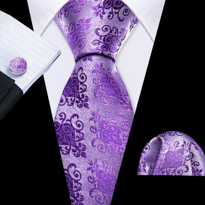 Purple Novetly Silk Dress Tie, Pocket Square and Cufflinks Set tie sets    - Sophisticated Gentlemen