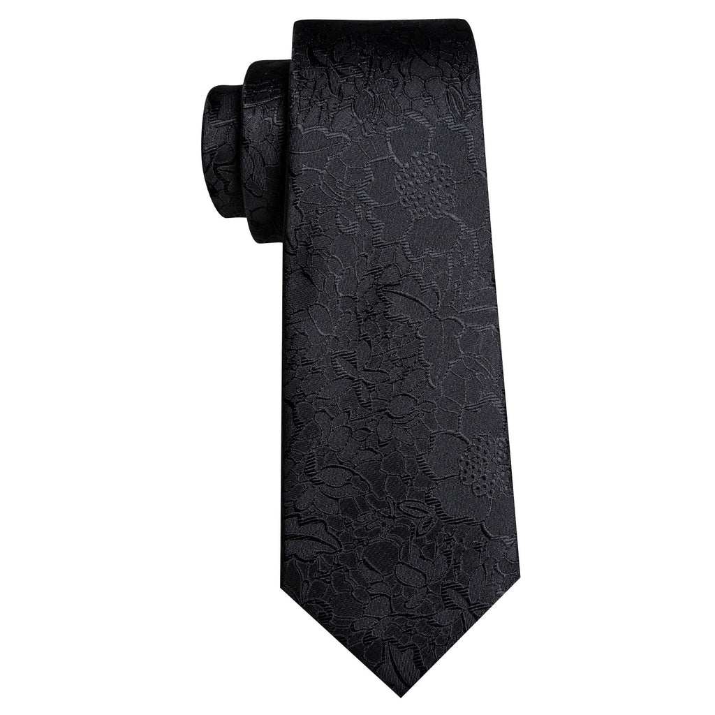 Black Floral Silk Tie, Pocket Square and Cufflinks Set tie sets    - Sophisticated Gentlemen