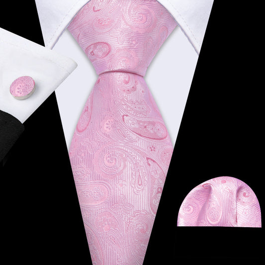 Pink Classic Rose Paisley Tie, Pocket Square and Cufflinks Set tie sets    - Sophisticated Gentlemen