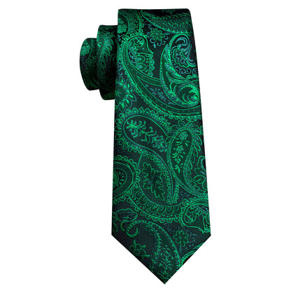 Green Paisley Tie, Pocket Square and Cufflinks Set tie sets    - Sophisticated Gentlemen