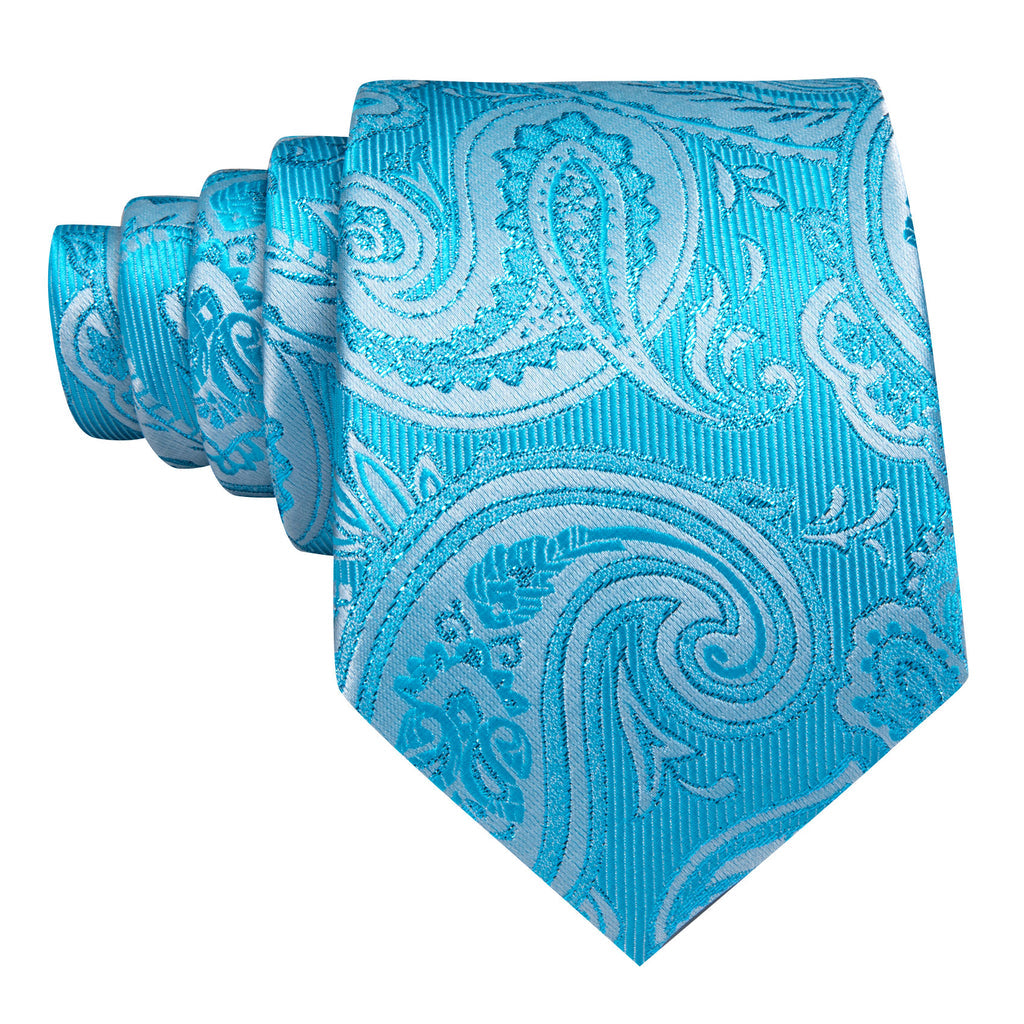 Sky Blue Paisley Silk Tie, Pocket Square and Cufflinks Set tie sets    - Sophisticated Gentlemen