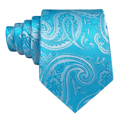 Sky Blue Paisley Silk Tie, Pocket Square and Cufflinks Set tie sets    - Sophisticated Gentlemen