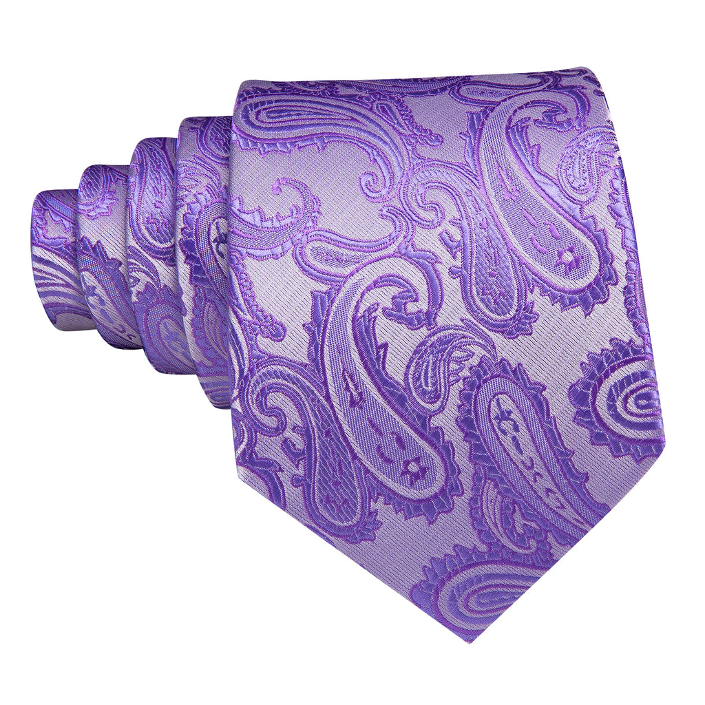 Lavender Purple Silver Paisley Tie, Pocket Square and Cufflinks Set tie sets    - Sophisticated Gentlemen