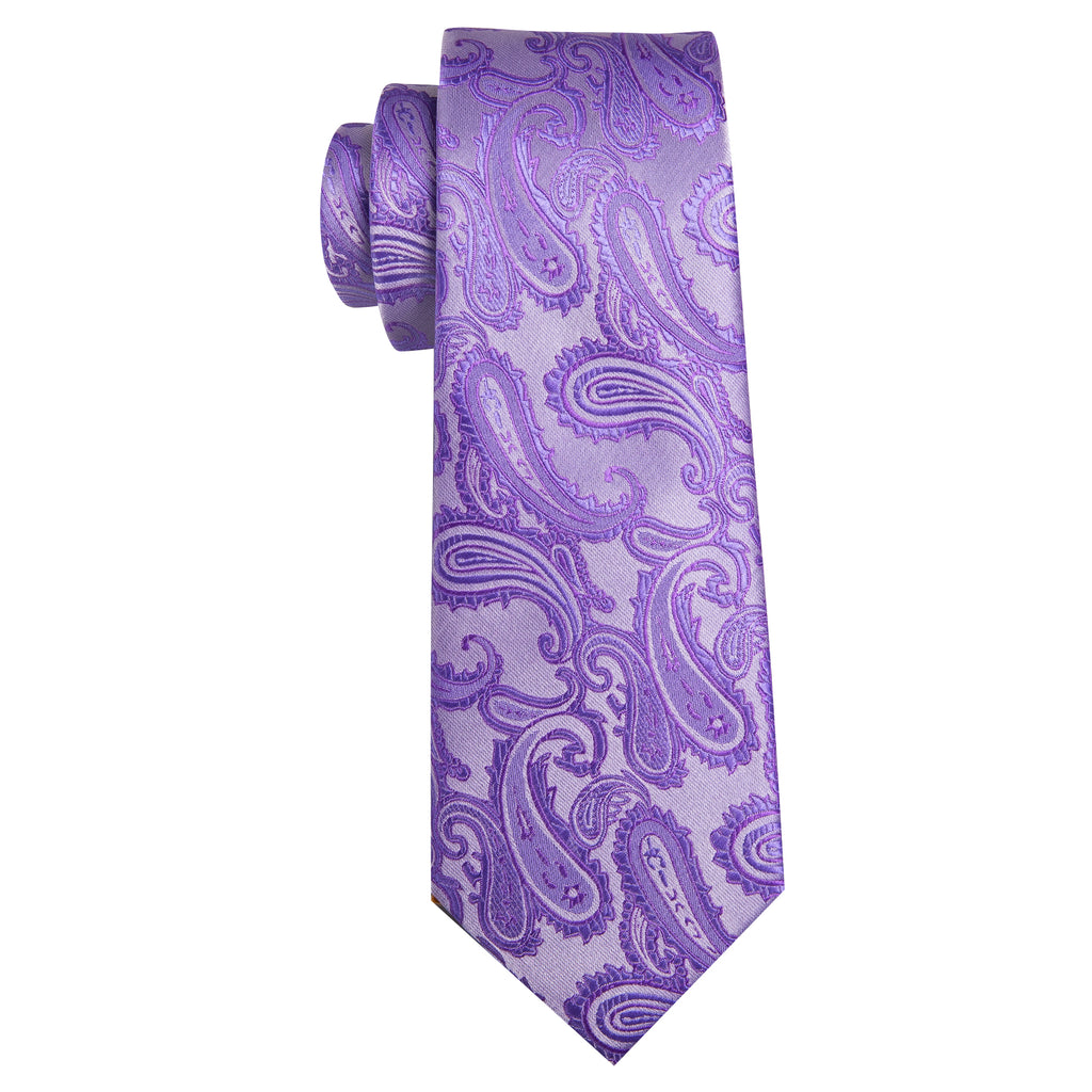 Lavender Purple Silver Paisley Tie, Pocket Square and Cufflinks Set tie sets    - Sophisticated Gentlemen