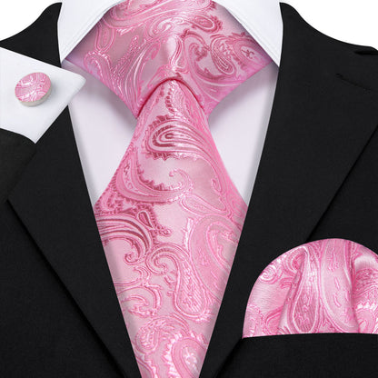Pink Paisley Silk Wedding Tie, Pocket Square and Cufflinks Set tie sets    - Sophisticated Gentlemen