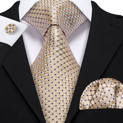 Brown Geometric Silk Tie, Pocket Square and Cufflinks tie sets Standard packaging   - Sophisticated Gentlemen