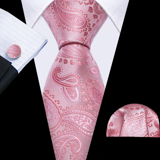 Pink Paisley Wedding Silk Tie, Pocket Square and Cufflinks Set tie sets    - Sophisticated Gentlemen