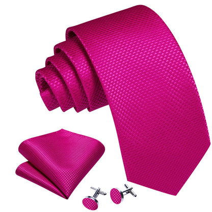 Rose Red Pink Solid Silk Tie, Pocket Square and Cufflinks Set tie sets    - Sophisticated Gentlemen