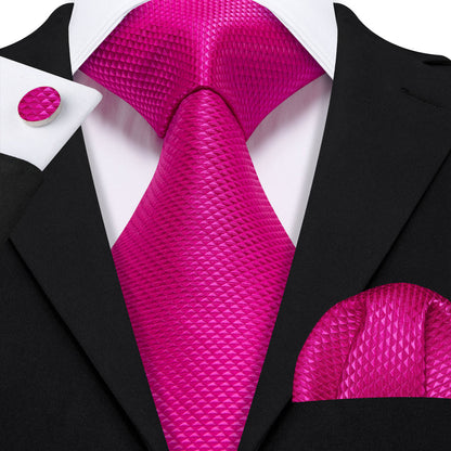 Rose Red Pink Solid Silk Tie, Pocket Square and Cufflinks Set tie sets    - Sophisticated Gentlemen