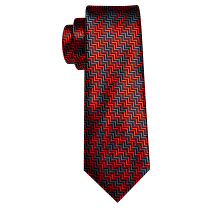 Red Black Striped Silk Tie, Pocket Square and Cufflinks Set tie sets    - Sophisticated Gentlemen