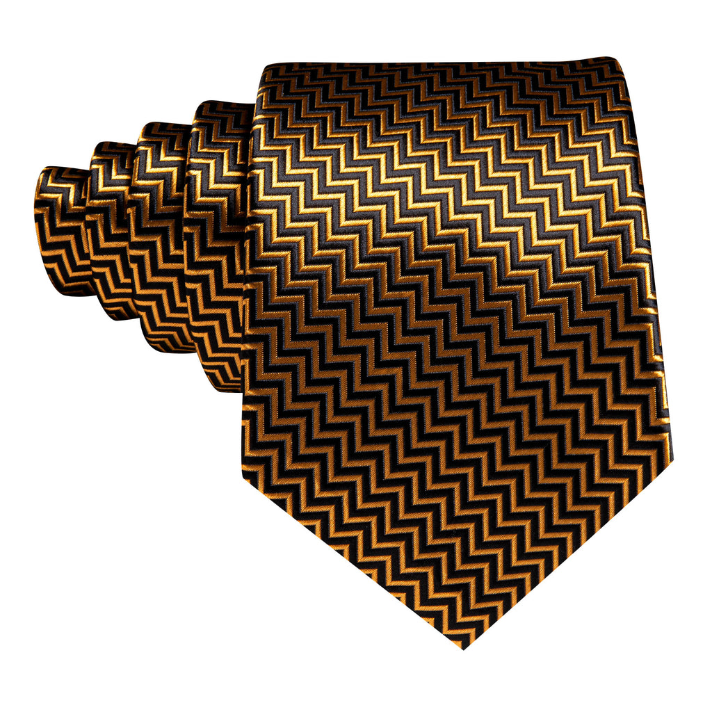 Gold Black Geometric Tie, Pocket Square and Cufflinks Set tie sets    - Sophisticated Gentlemen