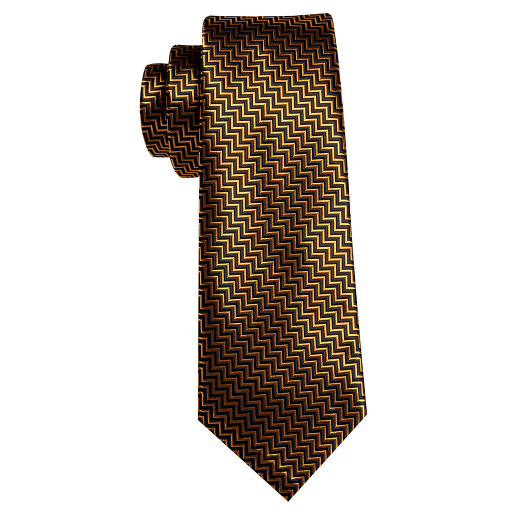 Gold Black Geometric Tie, Pocket Square and Cufflinks Set tie sets    - Sophisticated Gentlemen