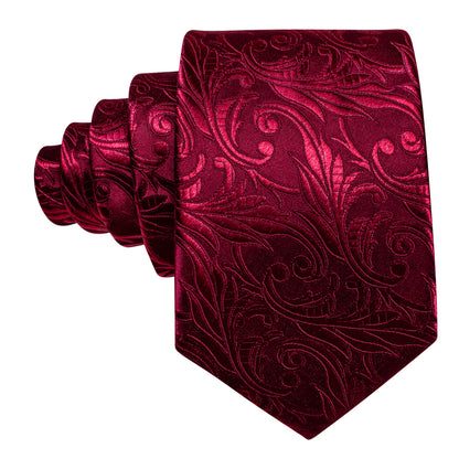 Dark Red Tie Paisley Silk Tie, Pocket Square and Cufflinks Set tie sets    - Sophisticated Gentlemen