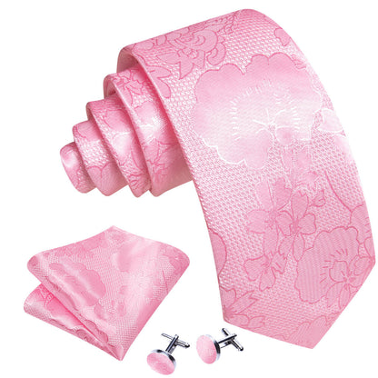 Bright Pink Flower Silk Tie, Pocket Square and Cufflinks Set tie sets    - Sophisticated Gentlemen