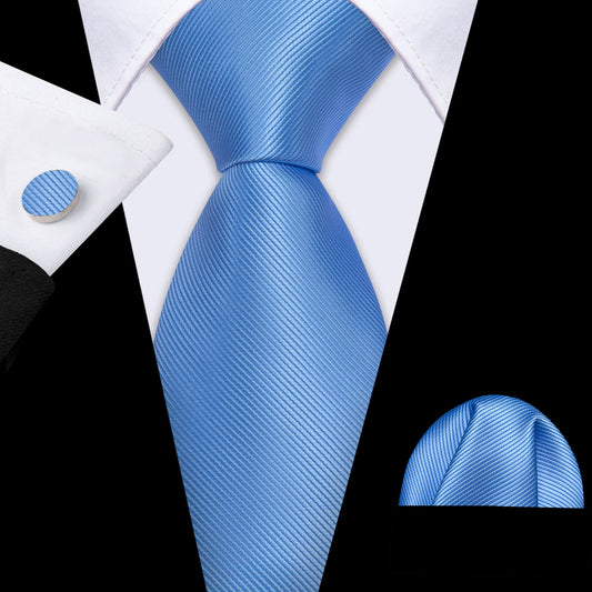 Sky Blue Solid Silk Tie, Pocket Square and Cufflinks Set tie sets    - Sophisticated Gentlemen
