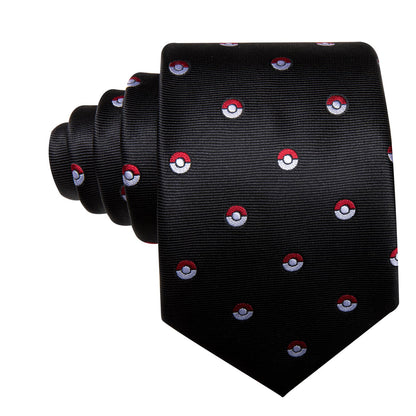 Black Pokemon Pattern Novelty Tie, Pocket Square and Cufflinks Set tie sets    - Sophisticated Gentlemen