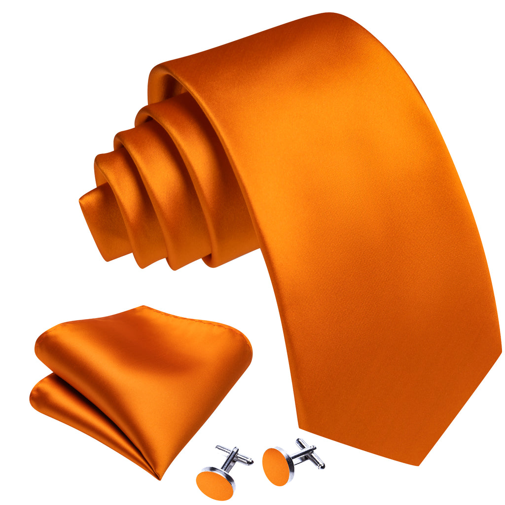 Orange Solid Silk Tie, Pocket Square and Cufflinks Set tie sets    - Sophisticated Gentlemen