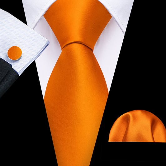 Orange Solid Silk Tie, Pocket Square and Cufflinks Set tie sets    - Sophisticated Gentlemen