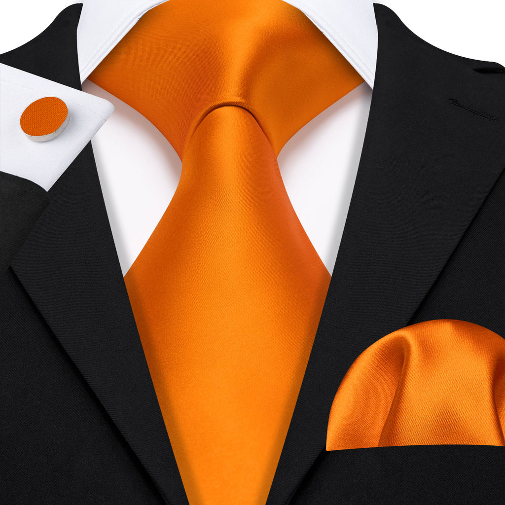 Orange Solid Silk Tie, Pocket Square and Cufflinks Set tie sets    - Sophisticated Gentlemen