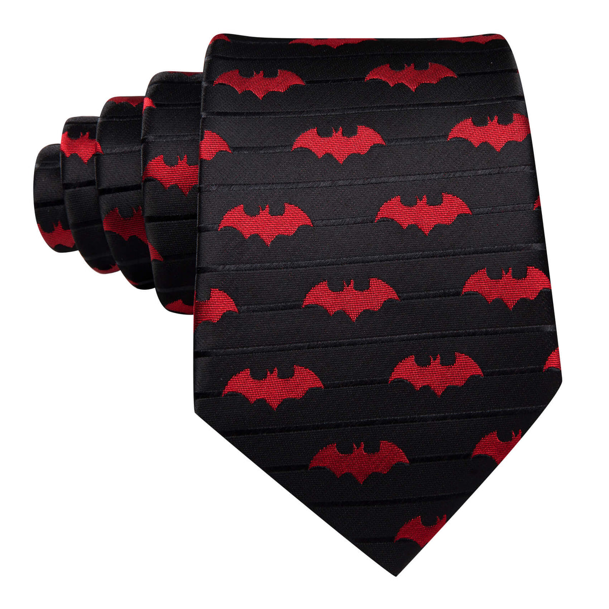 Black Red Jacquard Bat Silk Tie, Pocket Square and Cufflinks Set tie sets    - Sophisticated Gentlemen