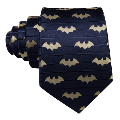 Navy Blue Yellow Jacquard Woven Bat Silk Tie, Pocket Square and Cufflinks Set tie sets    - Sophisticated Gentlemen