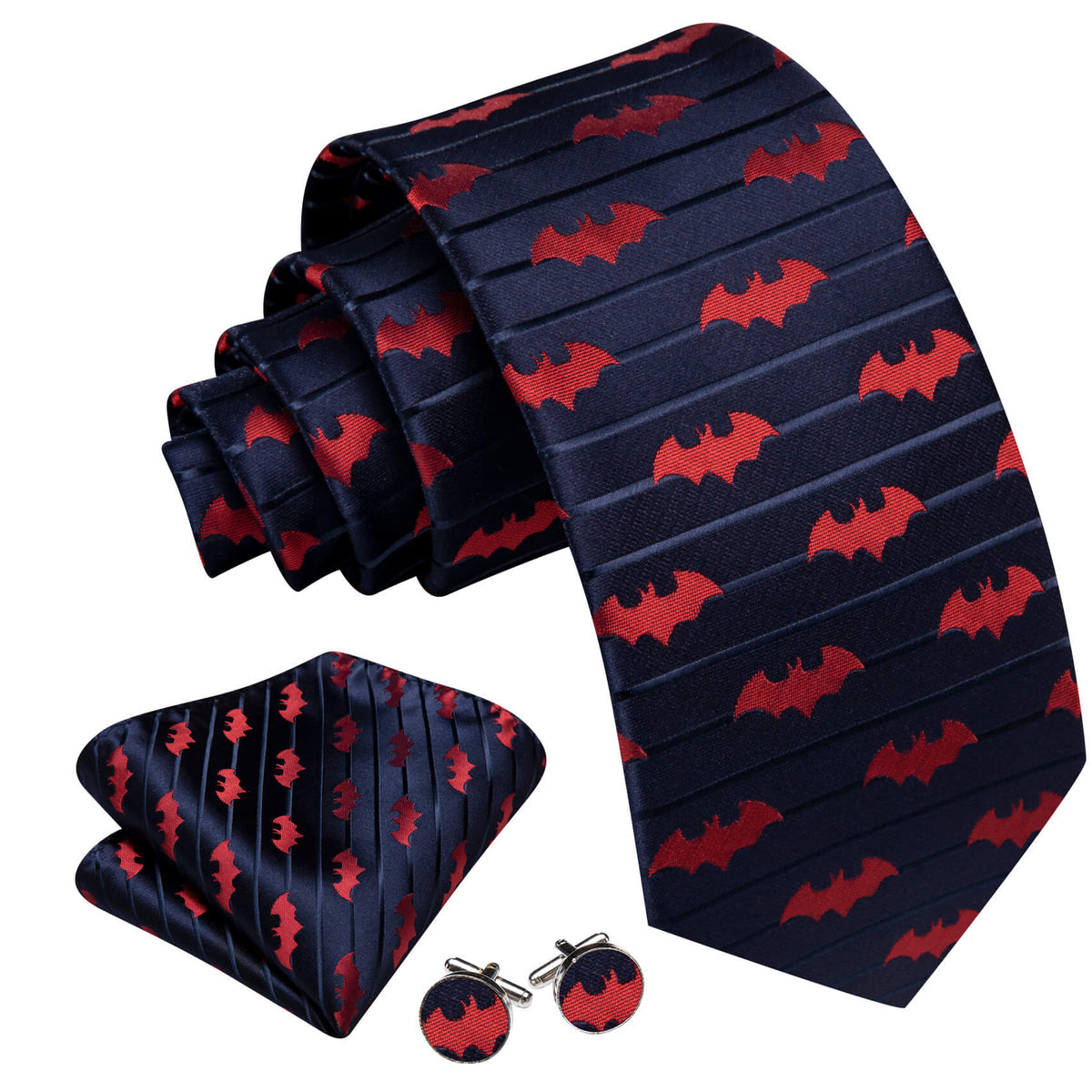 Navy Blue Tie with Crimson Bat Silhouettes tie sets    - Sophisticated Gentlemen