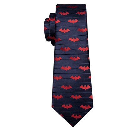 Navy Blue Tie with Crimson Bat Silhouettes tie sets    - Sophisticated Gentlemen