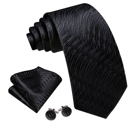 Black Geometric Tie, Pocket Square and Cufflinks Set tie sets    - Sophisticated Gentlemen