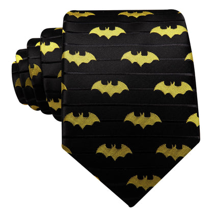 Yellow Black Bat Novelty Jacquard Tie, Pocket Square and Cufflinks Set tie sets    - Sophisticated Gentlemen