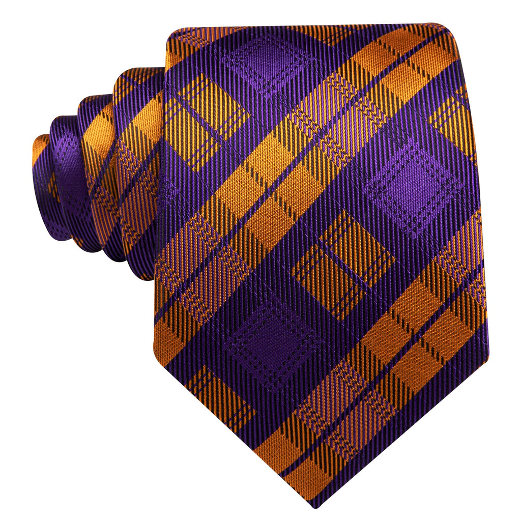 Purple Orange Plaid Novelty Tie, Pocket Square and Cufflinks Set tie sets    - Sophisticated Gentlemen