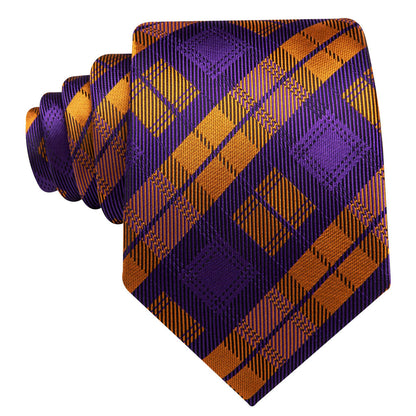 Purple Orange Plaid Novelty Tie, Pocket Square and Cufflinks Set tie sets    - Sophisticated Gentlemen