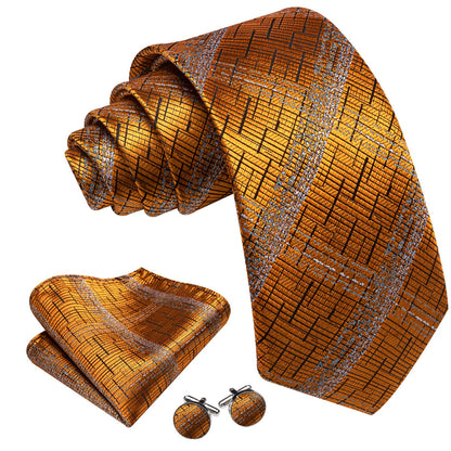 Orange Black Silver Tie, Pocket Square and Cufflinks Set tie sets    - Sophisticated Gentlemen