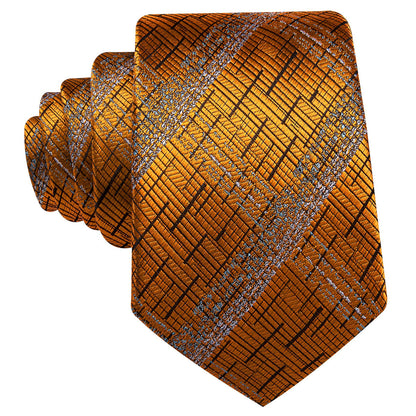 Orange Black Silver Tie, Pocket Square and Cufflinks Set tie sets    - Sophisticated Gentlemen