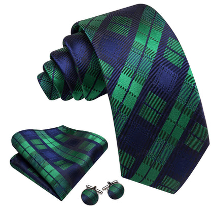 Blue Green Checkered Tie, Pocket Square and Cufflinks Set tie sets    - Sophisticated Gentlemen
