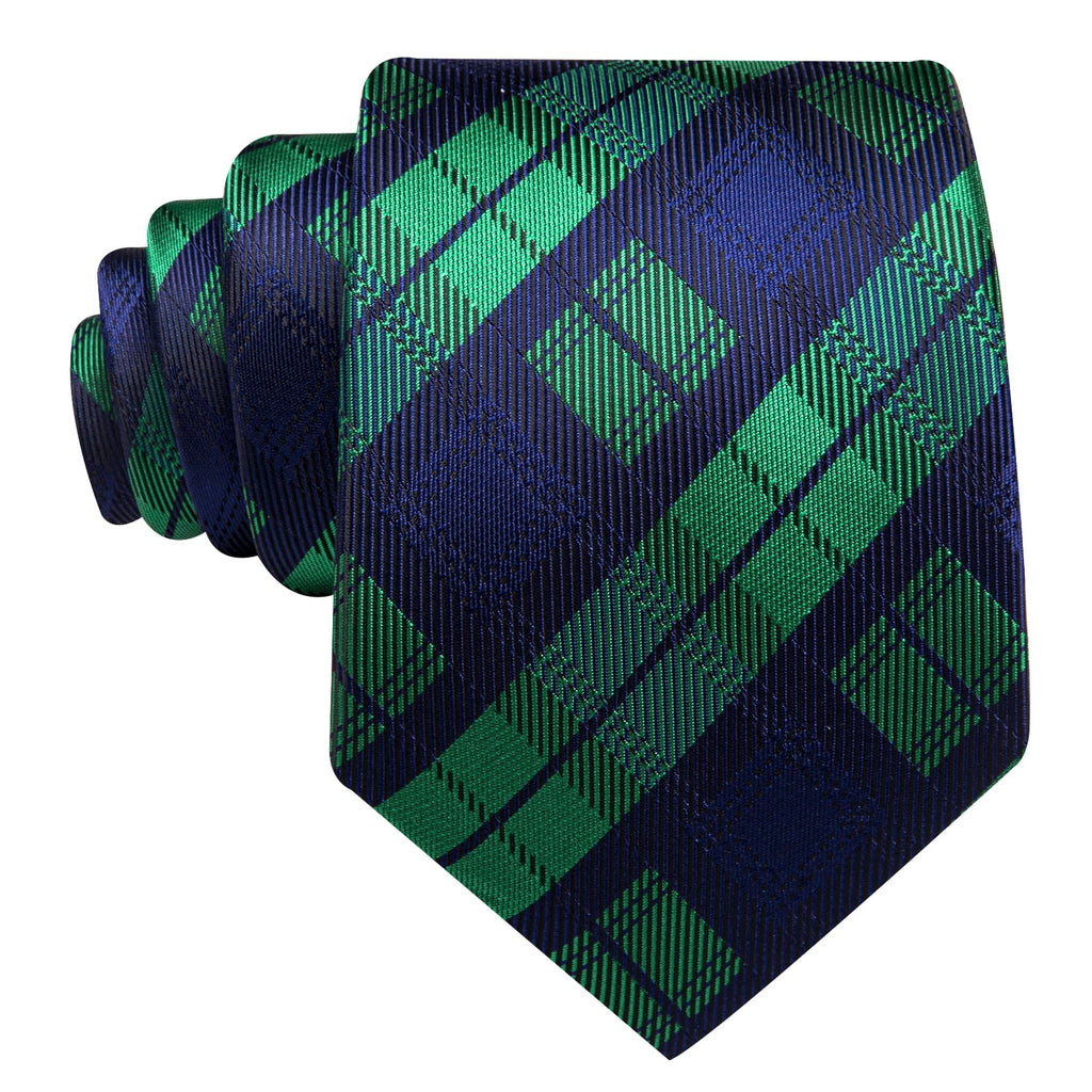 Blue Green Checkered Tie, Pocket Square and Cufflinks Set tie sets    - Sophisticated Gentlemen