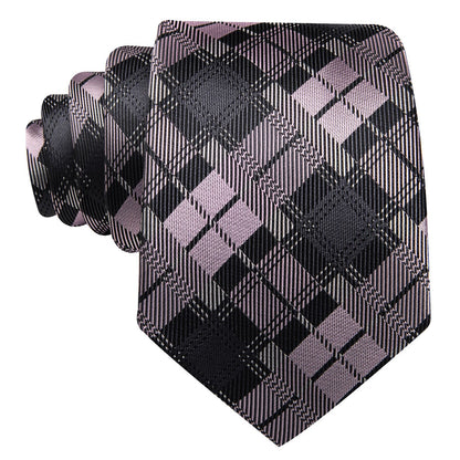 Black Gray Pink Checkered Tie, Pocket Square and Cufflinks Set tie sets    - Sophisticated Gentlemen