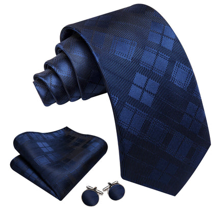 Black Blue Checkered Tie, Pocket Square and Cufflinks Set tie sets    - Sophisticated Gentlemen