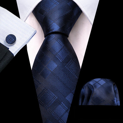 Black Blue Checkered Tie, Pocket Square and Cufflinks Set tie sets    - Sophisticated Gentlemen