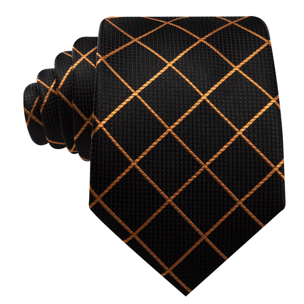 Black Gold Lines Checkered Tie, Pocket Square and Cufflinks Set tie sets    - Sophisticated Gentlemen