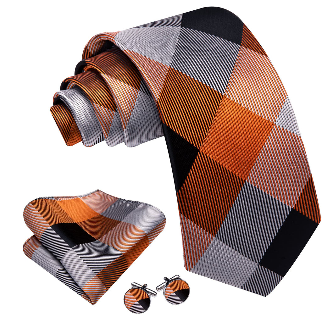 Orange Black Gray Tie, Pocket Square and Cufflinks Set tie sets    - Sophisticated Gentlemen