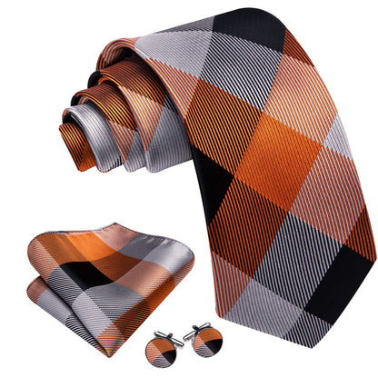 Orange Black Gray Tie, Pocket Square and Cufflinks Set tie sets    - Sophisticated Gentlemen