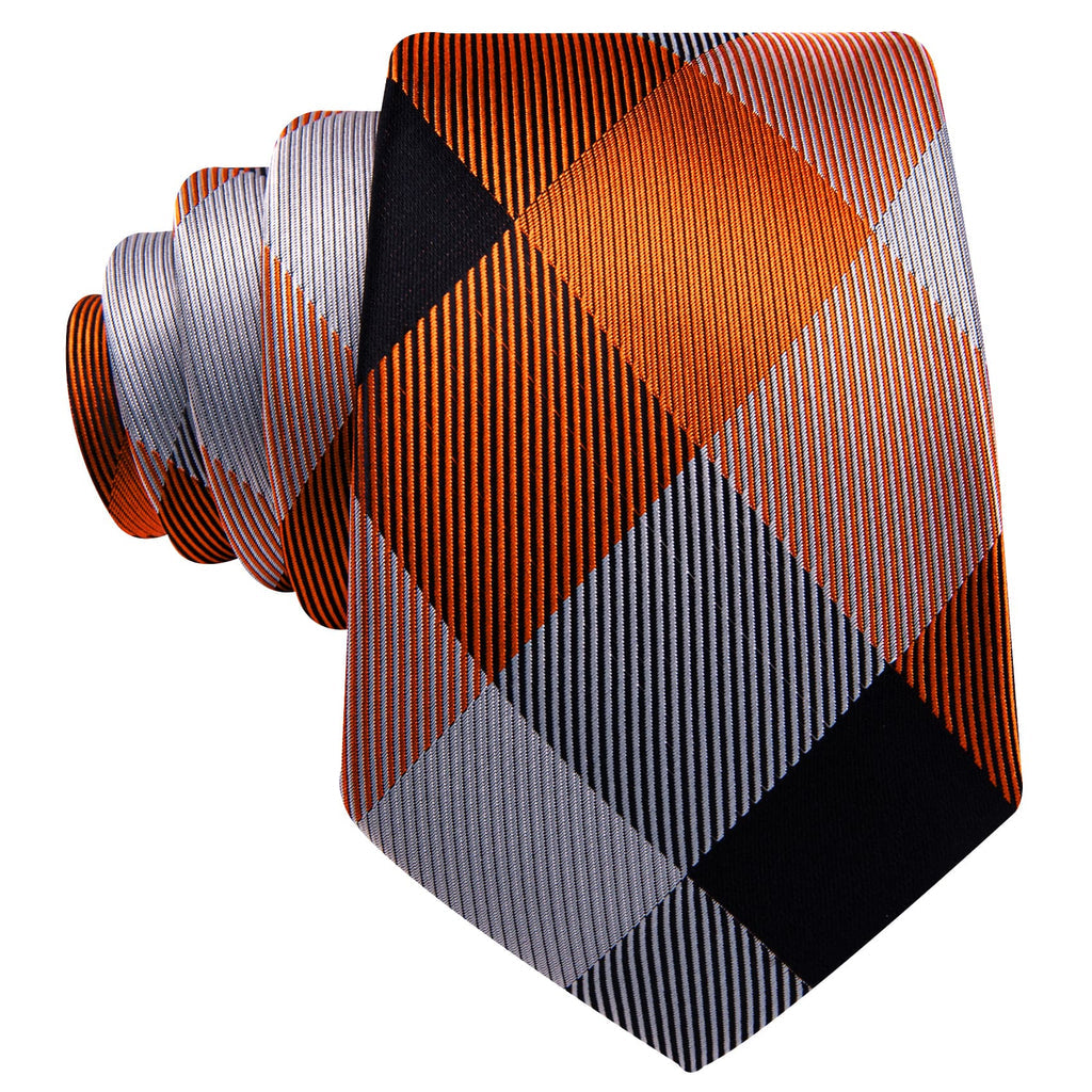 Orange Black Gray Tie, Pocket Square and Cufflinks Set tie sets    - Sophisticated Gentlemen