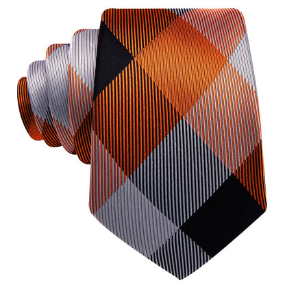 Orange Black Gray Tie, Pocket Square and Cufflinks Set tie sets    - Sophisticated Gentlemen