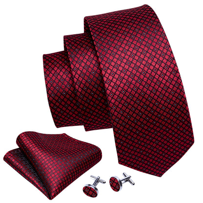 Black Red Plaid Tie, Pocket Square and Cufflinks Set tie sets    - Sophisticated Gentlemen