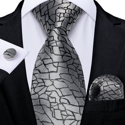 Silver Pieces Tie, Pocket Square and Cufflinks tie set Standard Packaging   - Sophisticated Gentlemen