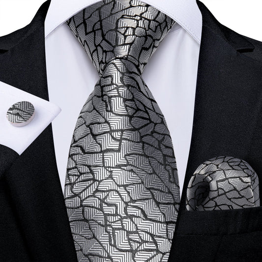 Silver Pieces Tie, Pocket Square and Cufflinks tie set Standard Packaging   - Sophisticated Gentlemen