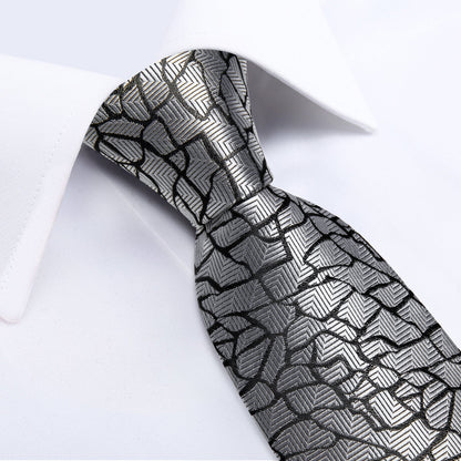 Silver Pieces Tie, Pocket Square and Cufflinks tie set    - Sophisticated Gentlemen