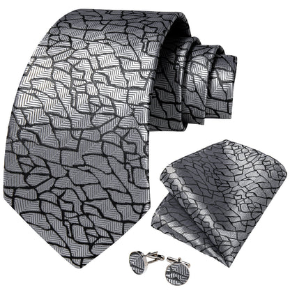 Silver Pieces Tie, Pocket Square and Cufflinks tie set    - Sophisticated Gentlemen